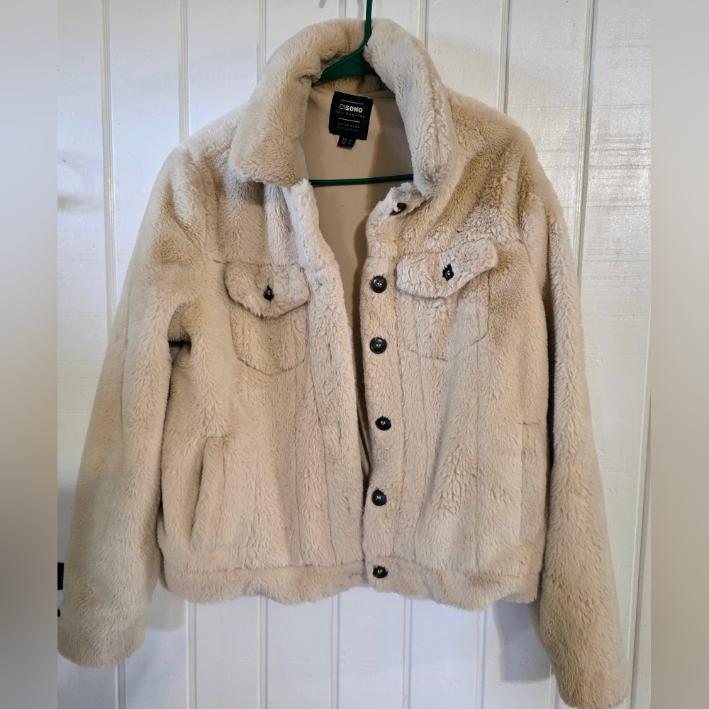 CISONO cozy Cream Faux Fur Fuzzy Jacket XL